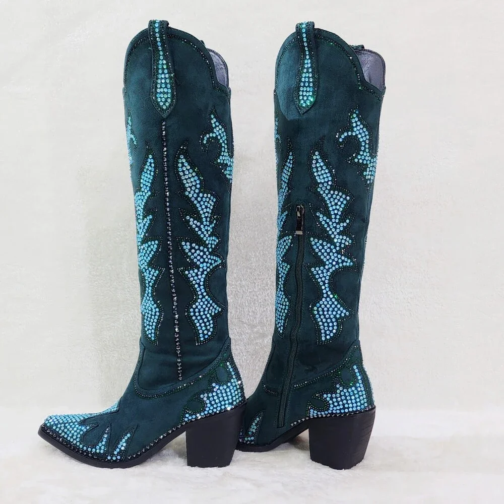 NIB Sparks Country Western Cowgirl Knee Boots Dazzleing Iridescent Rhinestones - Picture 8 of 16